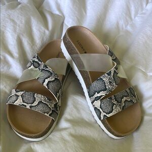 Lucky Brand |Hafina |Snakeskin |Slide Sandals |Crisscross Double-Strap |Size 6